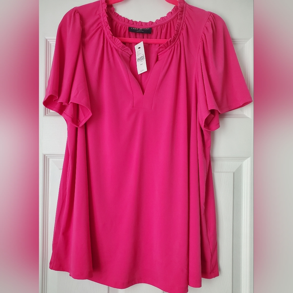 Lane Bryant Pink Relaxed Blouse Short Sleeve